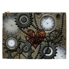 Steampunk With Clocks And Gears And Heart Cosmetic Bag (xxl) 