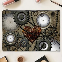 Steampunk With Clocks And Gears And Heart Cosmetic Bag (xxxl) 