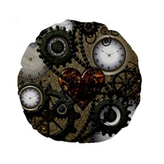 Steampunk With Clocks And Gears And Heart Standard 15  Premium Round Cushions