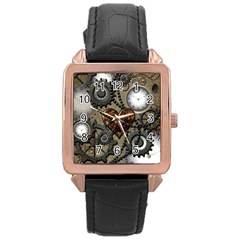 Steampunk With Clocks And Gears And Heart Rose Gold Watches