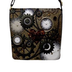 Steampunk With Clocks And Gears And Heart Flap Messenger Bag (l) 