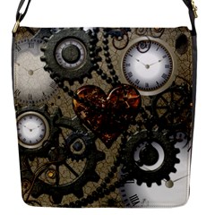 Steampunk With Clocks And Gears And Heart Flap Messenger Bag (s)