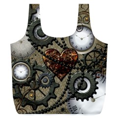 Steampunk With Clocks And Gears And Heart Full Print Recycle Bags (l) 