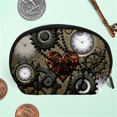 Steampunk With Clocks And Gears And Heart Accessory Pouches (large) 