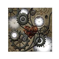 Steampunk With Clocks And Gears And Heart Small Satin Scarf (square) 