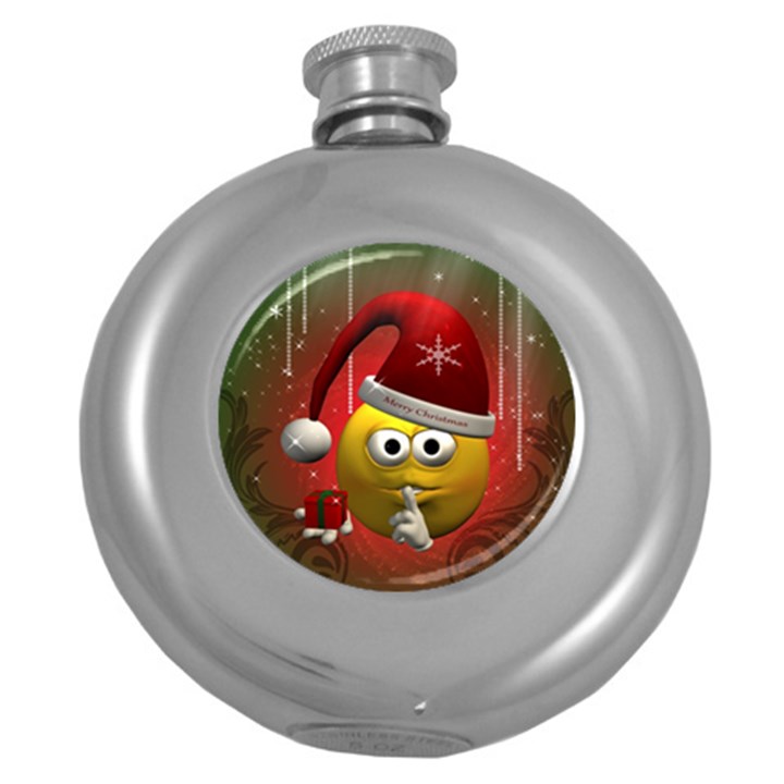 Funny Christmas Smiley Round Hip Flask (5 oz)