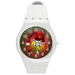 Funny Christmas Smiley Round Plastic Sport Watch (m) by FantasyWorld7