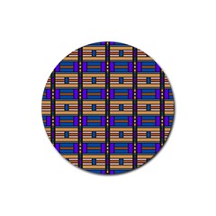 Rectangles And Stripes Pattern Rubber Coaster (round)