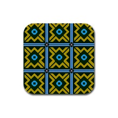 Rhombus In Squares Pattern Rubber Square Coaster (4 Pack) by LalyLauraFLM