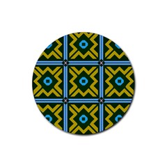 Rhombus In Squares Pattern Rubber Coaster (round) by LalyLauraFLM