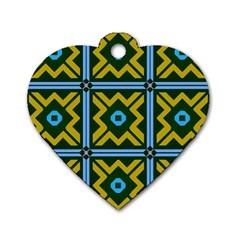 Rhombus In Squares Pattern Dog Tag Heart (two Sides)