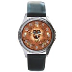 Steampunk, Funny Owl With Clicks And Gears Round Metal Watches Front