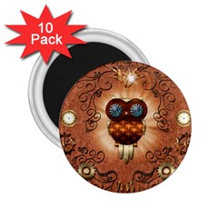 Steampunk, Funny Owl With Clicks And Gears 2 25  Magnets (10 Pack)  by FantasyWorld7