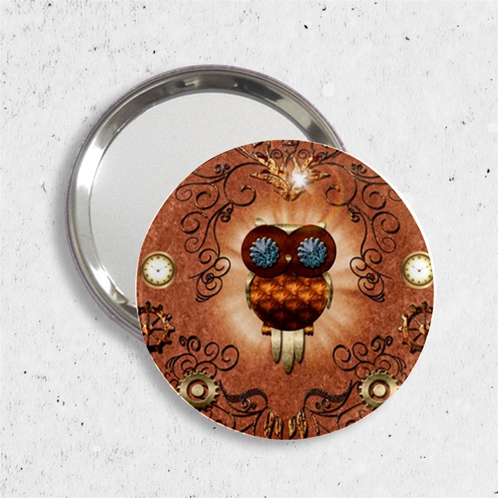 Steampunk, Funny Owl With Clicks And Gears 2.25  Handbag Mirrors