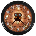 Steampunk, Funny Owl With Clicks And Gears Wall Clocks (Black) Front