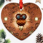 Steampunk, Funny Owl With Clicks And Gears Heart Ornament (2 Sides) Front