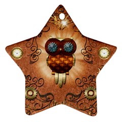 Steampunk, Funny Owl With Clicks And Gears Star Ornament (two Sides) 