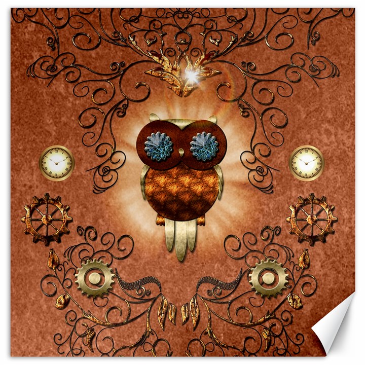 Steampunk, Funny Owl With Clicks And Gears Canvas 20  x 20  