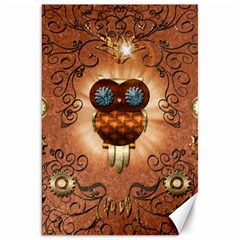 Steampunk, Funny Owl With Clicks And Gears Canvas 20  X 30  