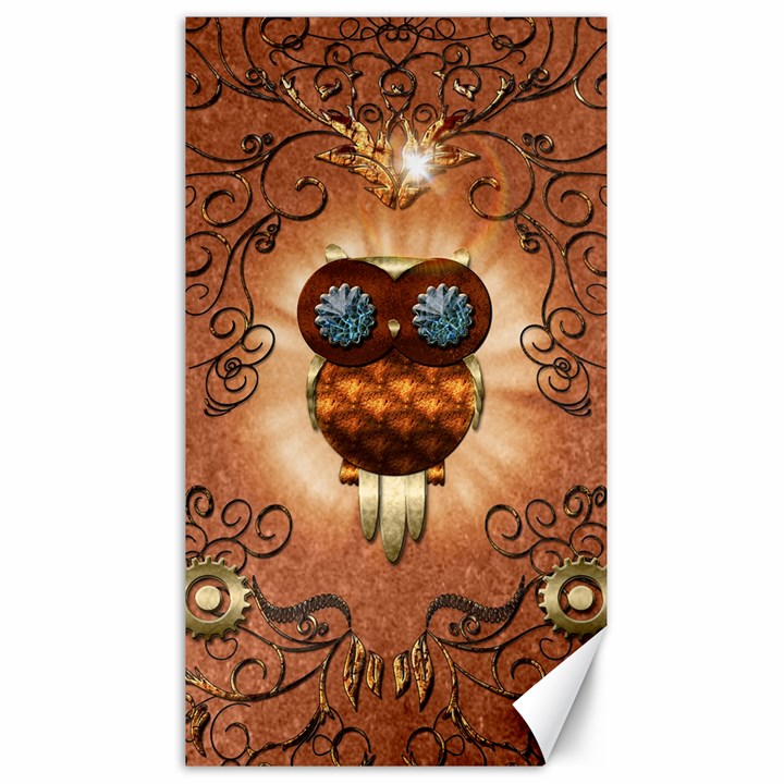 Steampunk, Funny Owl With Clicks And Gears Canvas 40  x 72  