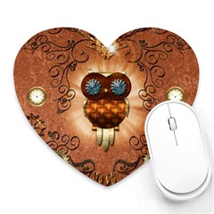 Steampunk, Funny Owl With Clicks And Gears Heart Mousepads