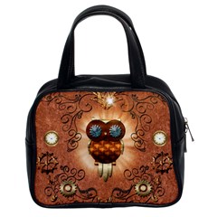 Steampunk, Funny Owl With Clicks And Gears Classic Handbags (2 Sides)