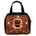 Steampunk, Funny Owl With Clicks And Gears Classic Handbags (2 Sides) Front