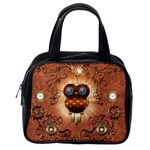 Steampunk, Funny Owl With Clicks And Gears Classic Handbags (2 Sides) Back