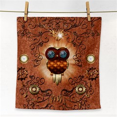 Steampunk, Funny Owl With Clicks And Gears Face Towel