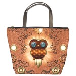 Steampunk, Funny Owl With Clicks And Gears Bucket Bags Front