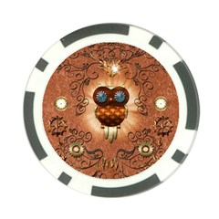 Steampunk, Funny Owl With Clicks And Gears Poker Chip Card Guards (10 Pack)  by FantasyWorld7