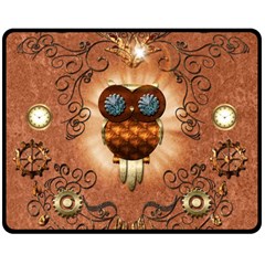 Steampunk, Funny Owl With Clicks And Gears Double Sided Fleece Blanket (medium)  by FantasyWorld7