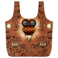 Steampunk, Funny Owl With Clicks And Gears Full Print Recycle Bags (l)  by FantasyWorld7