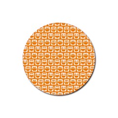 Yellow And White Owl Pattern Rubber Round Coaster (4 Pack)  by GardenOfOphir