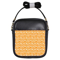 Yellow And White Owl Pattern Girls Sling Bags