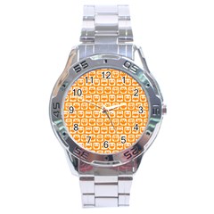 Yellow And White Owl Pattern Stainless Steel Men s Watch by GardenOfOphir