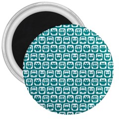 Teal And White Owl Pattern 3  Magnets by GardenOfOphir