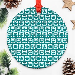 Teal And White Owl Pattern Ornament (round) 