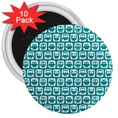 Teal And White Owl Pattern 3  Magnets (10 Pack)  by GardenOfOphir