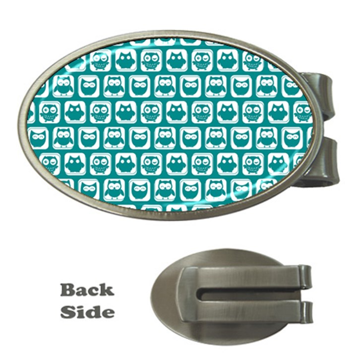 Teal And White Owl Pattern Money Clips (Oval) 