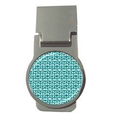 Teal And White Owl Pattern Money Clips (round) 