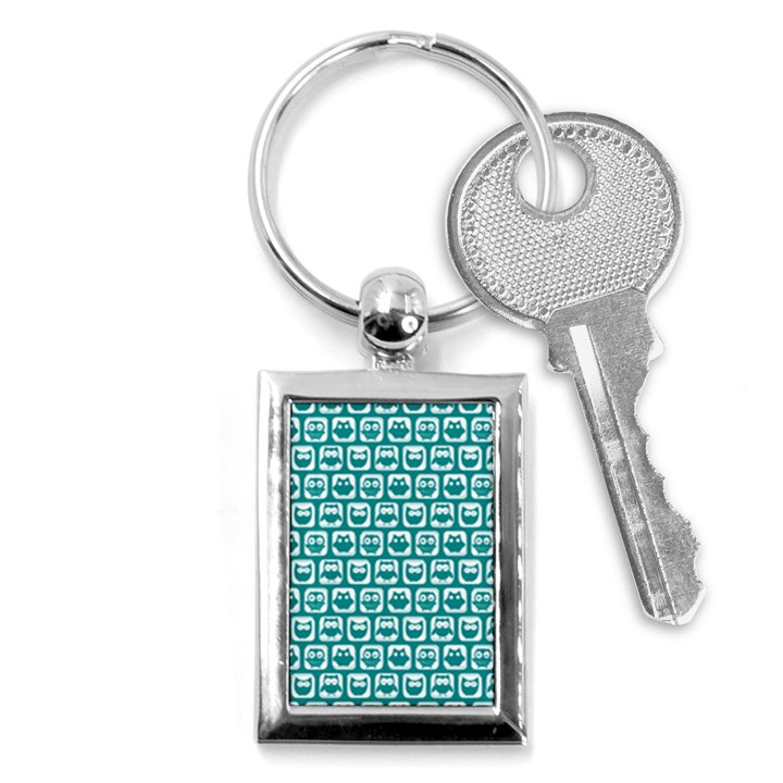 Teal And White Owl Pattern Key Chains (Rectangle) 