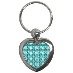 Teal And White Owl Pattern Key Chains (heart)  by GardenOfOphir