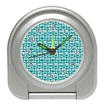 Teal And White Owl Pattern Travel Alarm Clocks Front