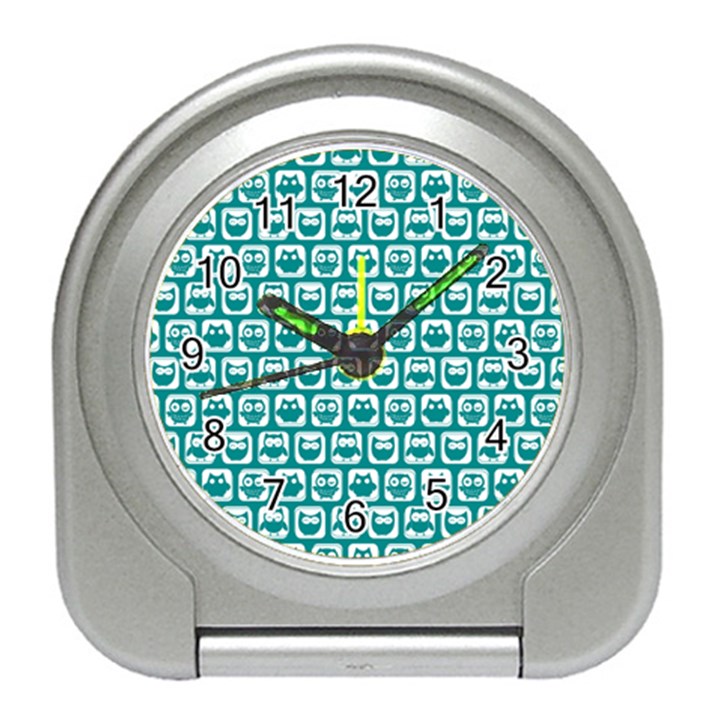 Teal And White Owl Pattern Travel Alarm Clocks