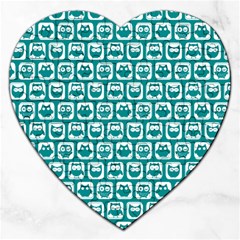 Teal And White Owl Pattern Jigsaw Puzzle (heart)