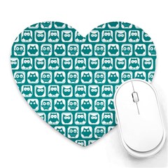 Teal And White Owl Pattern Heart Mousepads