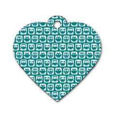 Teal And White Owl Pattern Dog Tag Heart (two Sides) by GardenOfOphir