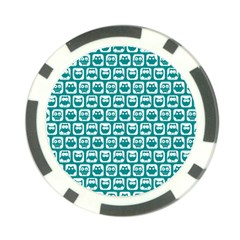 Teal And White Owl Pattern Poker Chip Card Guards