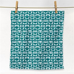 Teal And White Owl Pattern Face Towel by GardenOfOphir